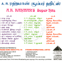 A.R.Rahman Super Hits Pyramid Audio CD